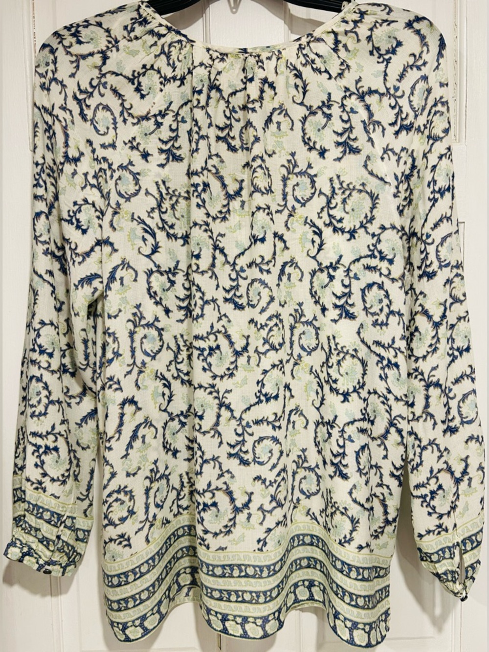 Lucky Brand XL Sheer Boho Blouse Tie Neck Rayon Floral Scroll Top - Picture 3 of 6